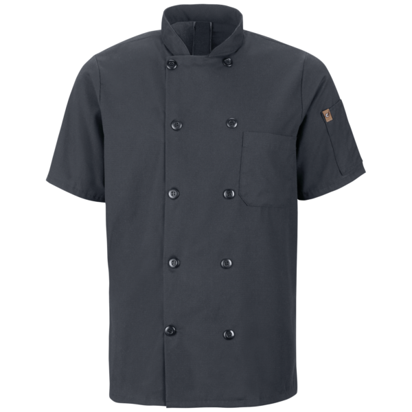 Custom Short-Sleeve Double-Breasted Chef Coat with Vent and Mobility Panel Options Custom Short-Sleeve Double-Breasted Chef Coat with Vent and Mobility Panel Options — garment development reference