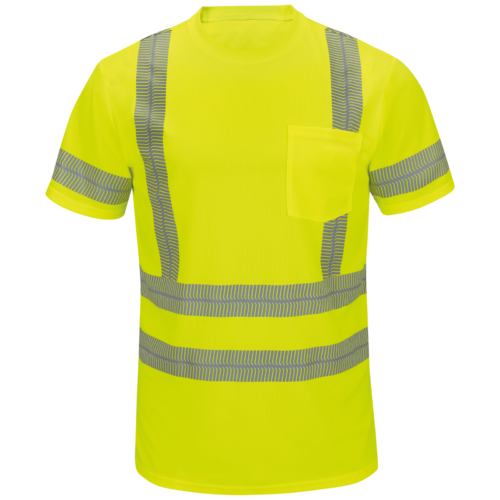 Custom Short-Sleeve Hi-Visibility Stretch Knit Work T-Shirt Custom Short-Sleeve Hi-Visibility Stretch Knit Work T-Shirt — garment development reference