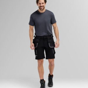 Custom Slim-Fit Stretch Utility Work Shorts with Detachable Tool Pockets — garment development reference