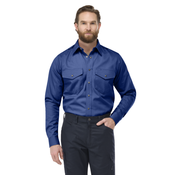 Custom Snap-Front FR Uniform Shirt with Dual Chest Pockets Custom Snap-Front FR Uniform Shirt with Dual Chest Pockets — garment development reference