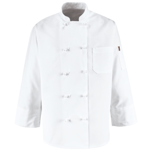 Custom Ten-Knot Double-Breasted Chef Coat with Thermometer Pocket Custom Ten-Knot Double-Breasted Chef Coat with Thermometer Pocket — garment development reference