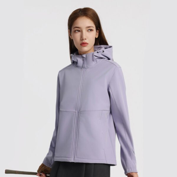 Custom Three-Layer Hooded Stretch Softshell Work Jacket Custom Three-Layer Hooded Stretch Softshell Work Jacket - complete garment view