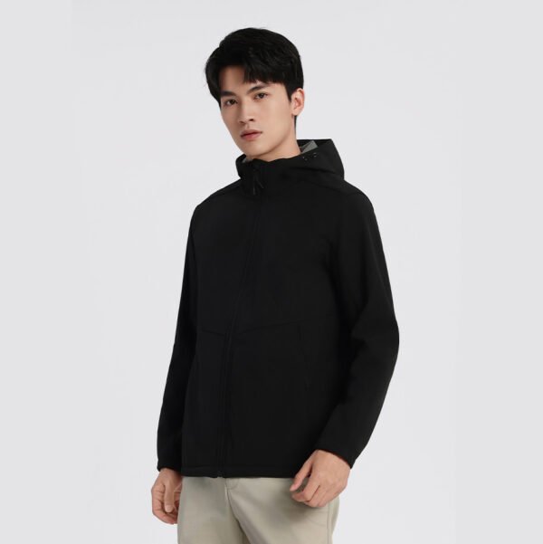 Custom Three-Layer Hooded Stretch Softshell Work Jacket Custom Three-Layer Hooded Stretch Softshell Work Jacket - complete garment view