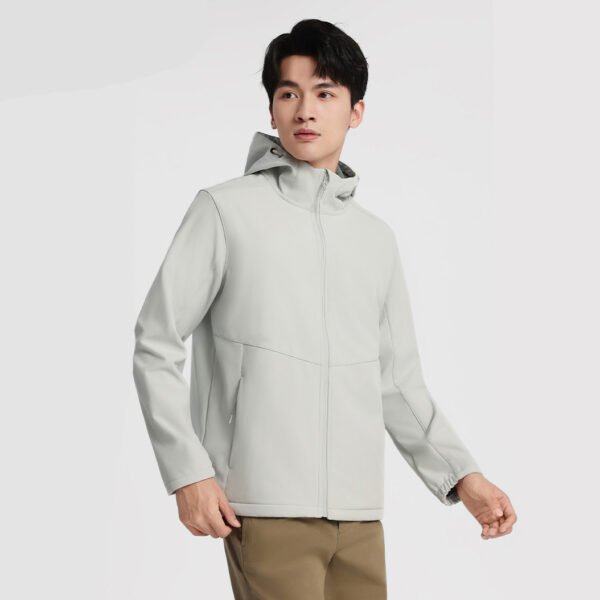 Custom Three-Layer Hooded Stretch Softshell Work Jacket Custom Three-Layer Hooded Stretch Softshell Work Jacket - complete garment view