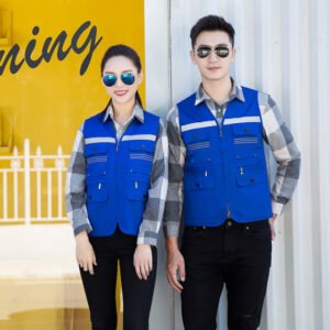 Custom V-Neck Zip Work Vest with Reflective Tape and Tool Pockets - complete garment view