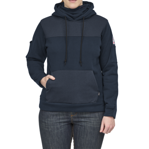 Custom Women’s FR Fleece Work Hoodie with Reinforced Forearms Custom Women’s FR Fleece Work Hoodie with Reinforced Forearms — garment development reference