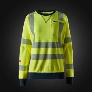 Custom Women’s High-Visibility Crew-Neck Work Sweatshirt with Segmented Reflective Trim — garment development reference