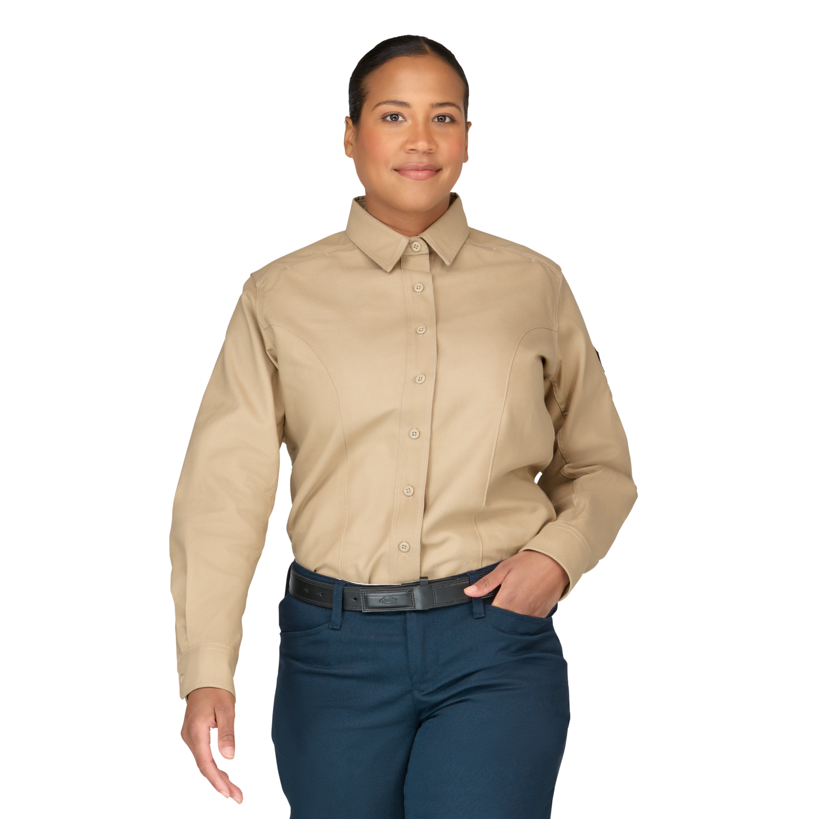 Custom Women’s Shaped-Fit Long-Sleeve FR Work Shirt — garment development reference