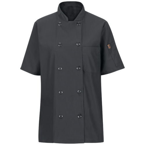 Custom Women’s Short-Sleeve Double-Breasted Chef Coat with Back Mobility Panels — garment development reference