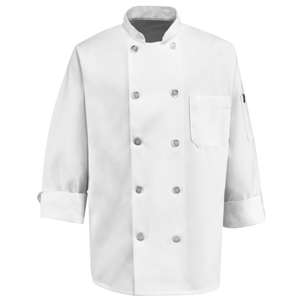 Private-Label Ten Pearl Button Double-Breasted Chef Coat — garment development reference
