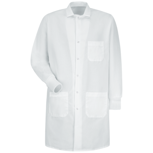 Private-Label Unisex Knit-Cuff Snap-Front Lab Coat Private-Label Unisex Knit-Cuff Snap-Front Lab Coat — garment development reference