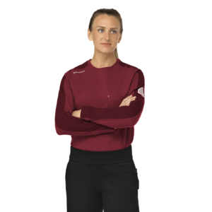 Women's Drop-Tail Stretch Work Knit Tee with Chest Pocket — garment development reference