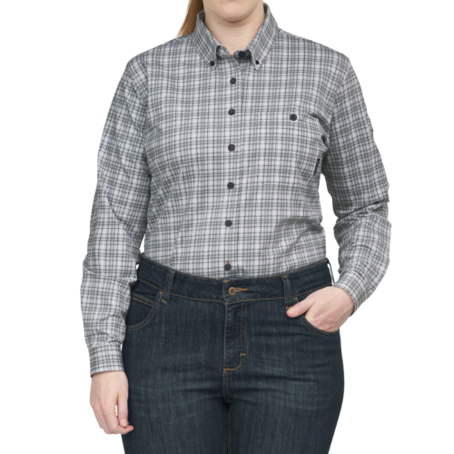 Women’s FR-Target Stretch Knit Button-Down Work Shirt Women’s FR-Target Stretch Knit Button-Down Work Shirt — garment development reference