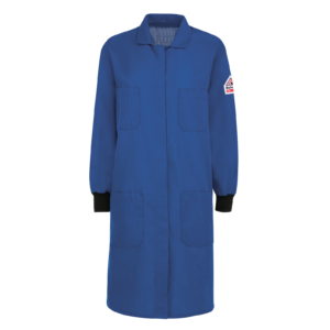 Women’s Knit-Cuff Concealed-Snap Lab Coat Development — garment development reference