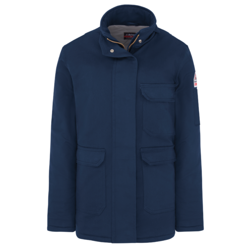 Women’s Long Insulated Cold-Store Work Parka with Storm Flap Women’s Long Insulated Cold-Store Work Parka with Storm Flap — garment development reference