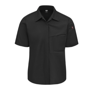 Women’s Ventilated Snap-Front Cook Shirt with Mesh Back and Tool Pockets — garment development reference