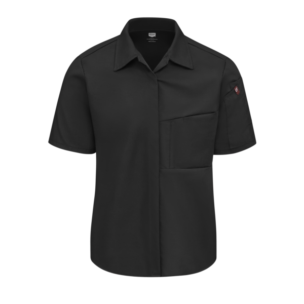 Women’s Ventilated Snap-Front Cook Shirt with Mesh Back and Tool Pockets Women’s Ventilated Snap-Front Cook Shirt with Mesh Back and Tool Pockets — garment development reference